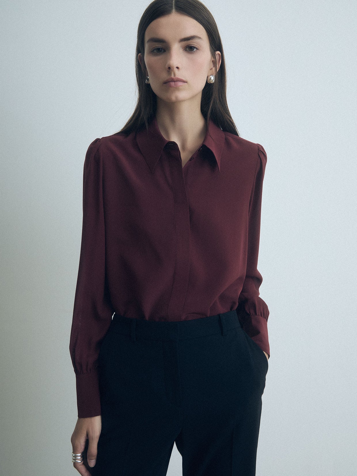  Silk Blouse With Classic Shirt Collar