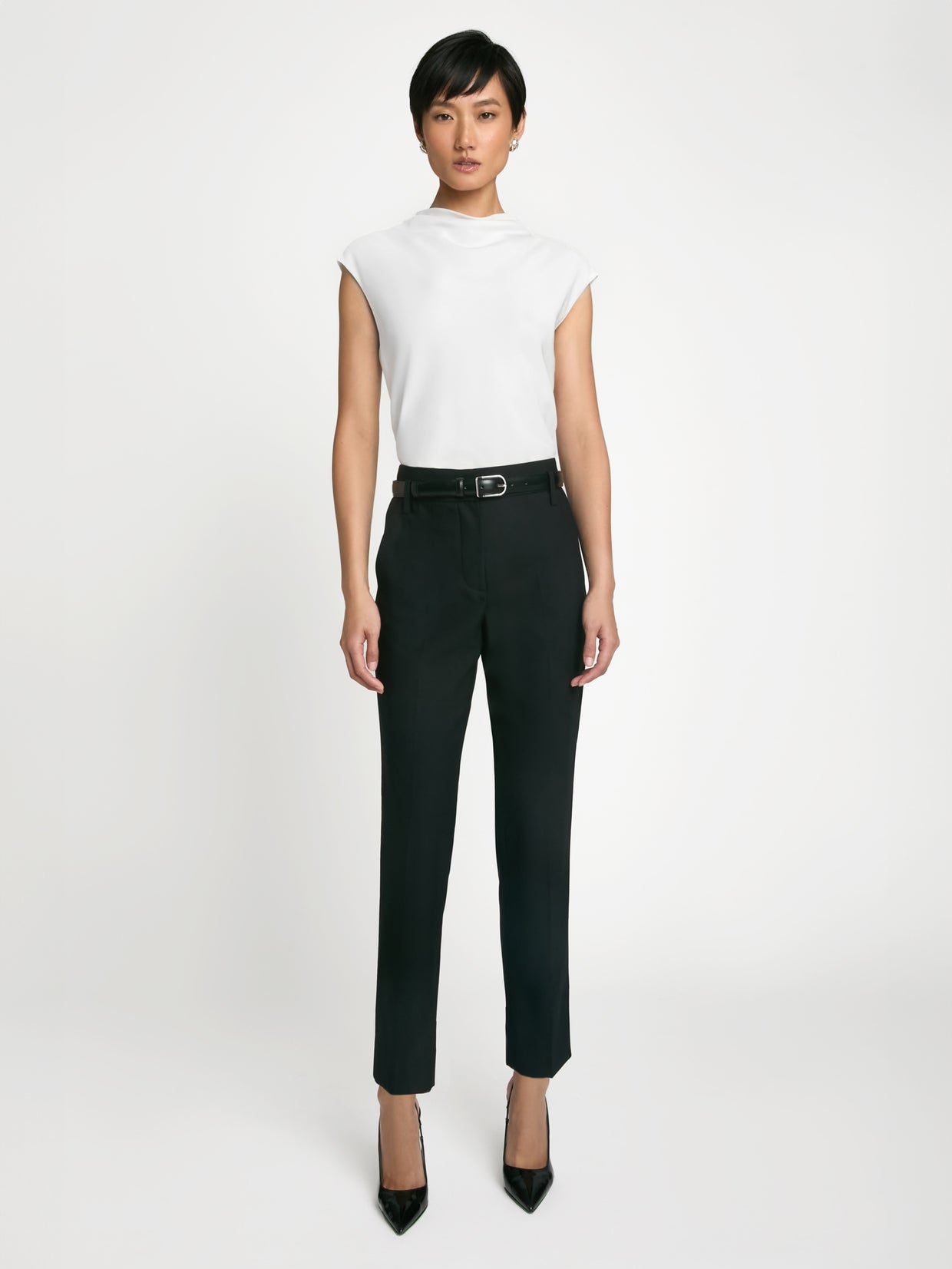  Draped mock neck silk blouse